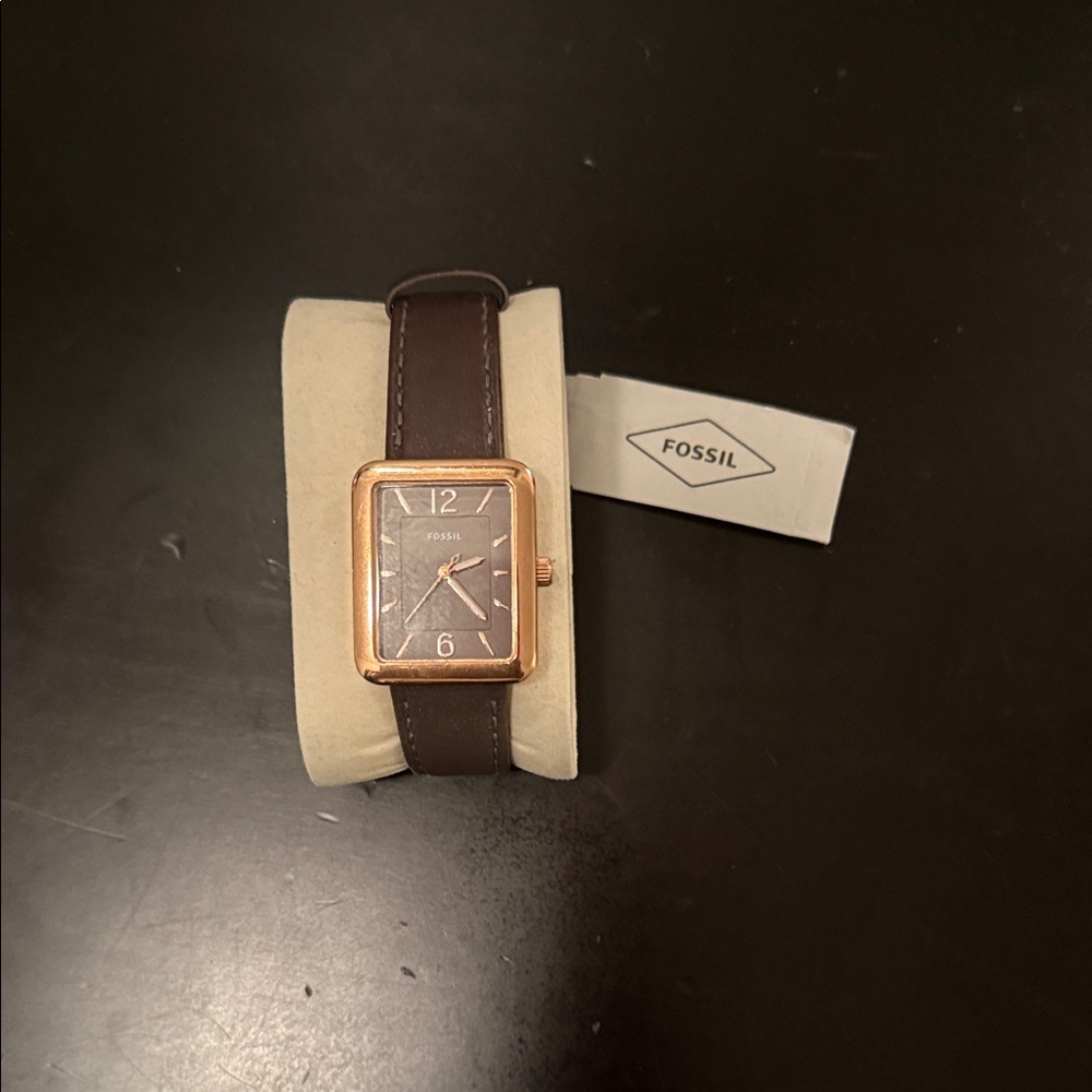 Fossil Rose Gold-Tone Case Brown Leather Strap Watch